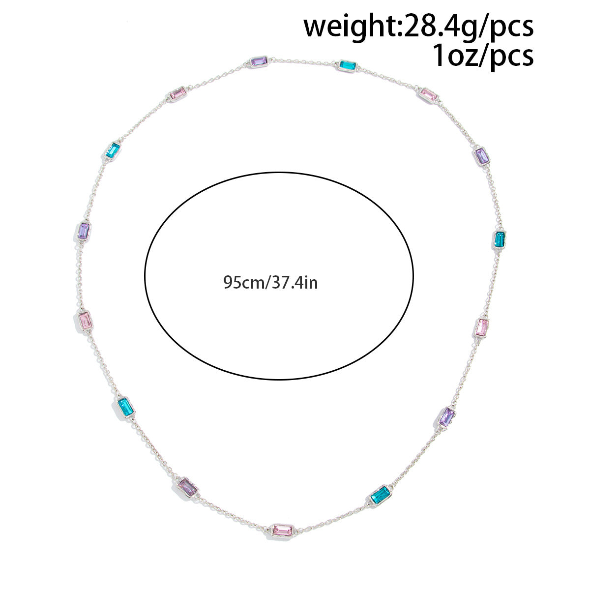 Creative Color Splicing Square Zircon Back Chain Long Dopamine U-Shaped Necklace