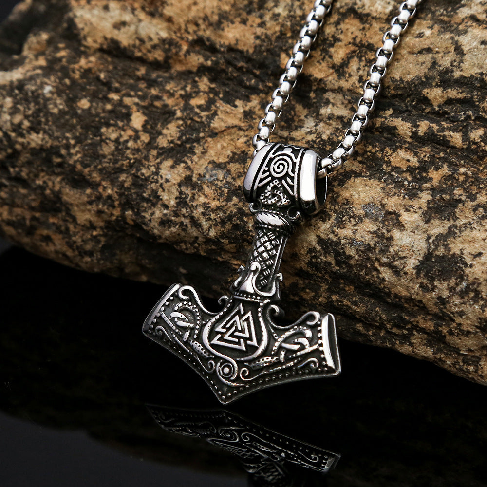 European And American Style Men's Fashion Stainless Steel Necklace Jewelry Viking Quake Odin Triangle Rune Pendant