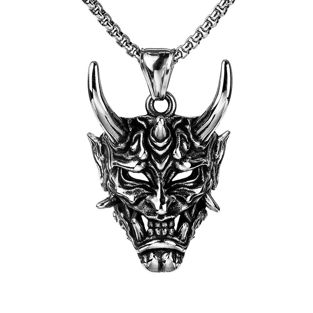 European And American Retro Stainless Steel Men's Pendant Personalized Japanese Prajna Mask Necklace