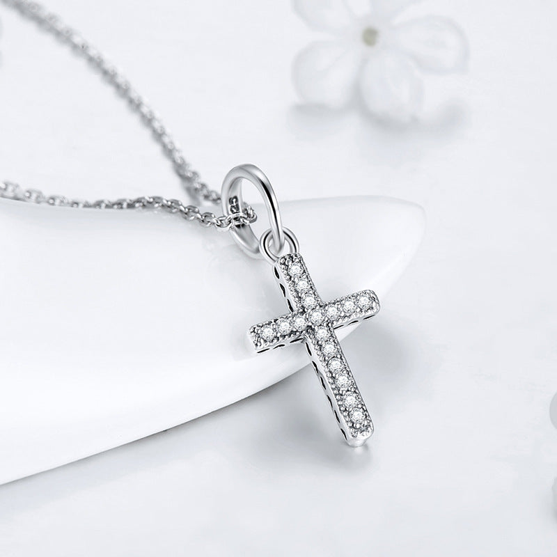 S925 Sterling Silver Zircon Cross Necklace for Women - Elegant Everyday Genie Collection