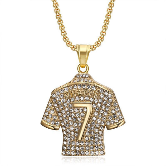 Planderful Football Jersey Pendant Necklace Titanium Steel Gold Plated Zircon No 7 Star For Hip Hop Fans