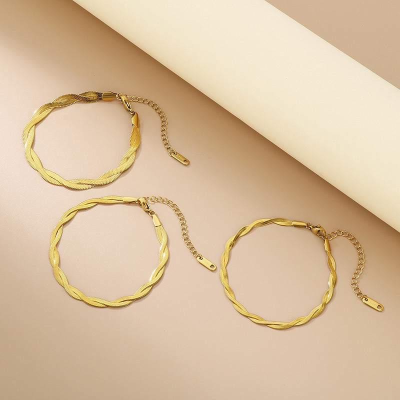 Trendy Adjustable Double Woven Chain Necklace And Bracelet