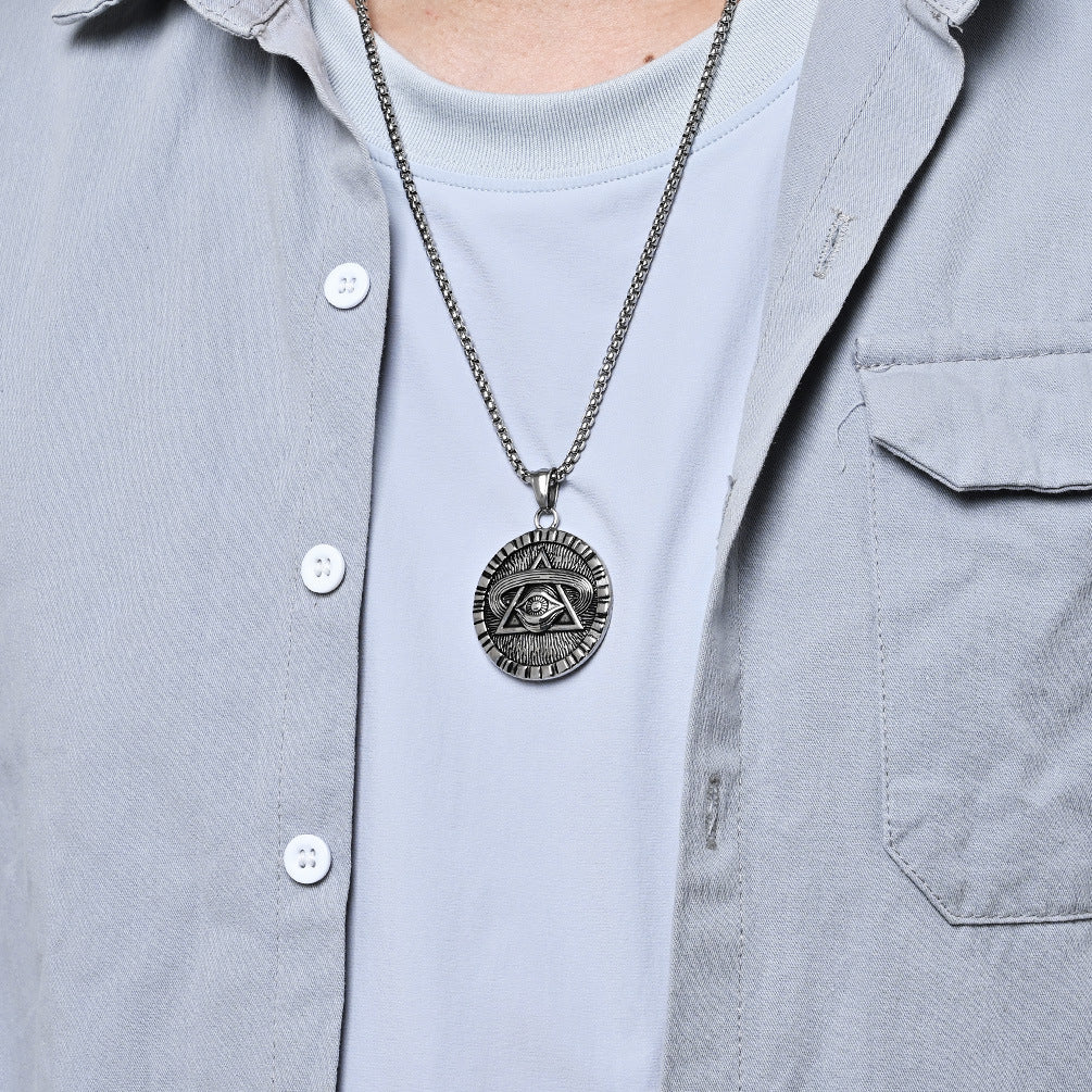 Planderful Eye of Horus Necklace Geometric Round Pendant Steel Retro European American Style Gift For Her