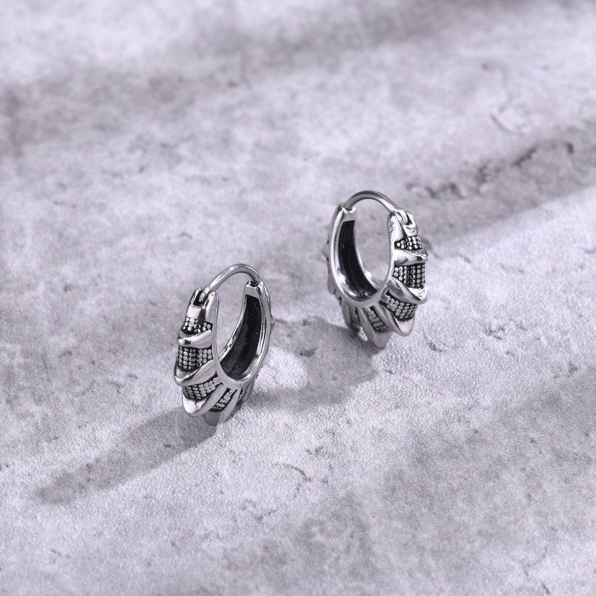 Antique Silver Tribal Sunburst Hoop Earrings