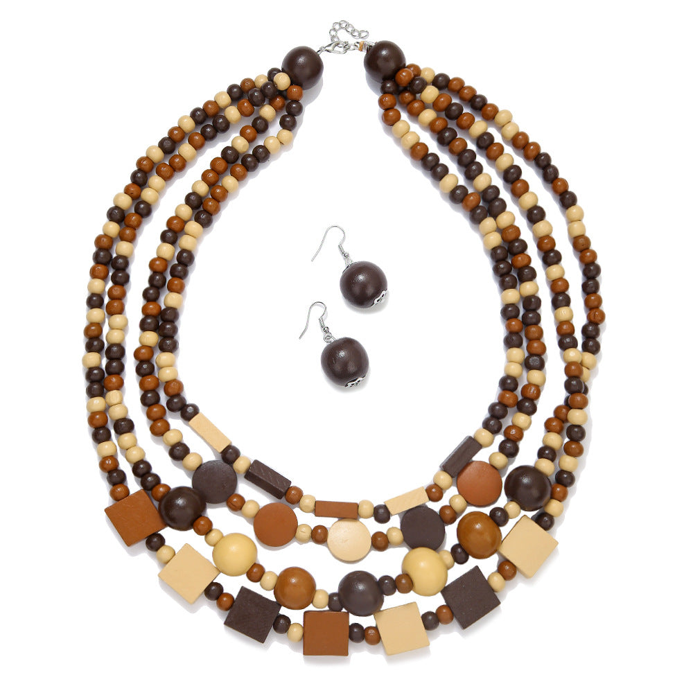 Planderful Savanna Rhythms Necklace and Earrings Set – Unique Multi-Layer Geometric Design