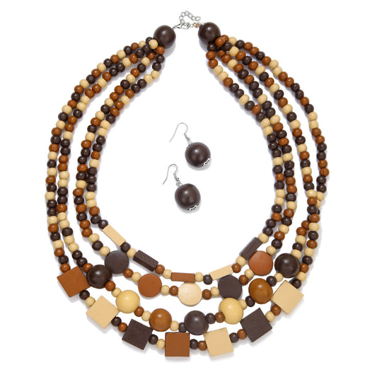 Planderful Savanna Rhythms Necklace and Earrings Set – Unique Multi-Layer Geometric Design