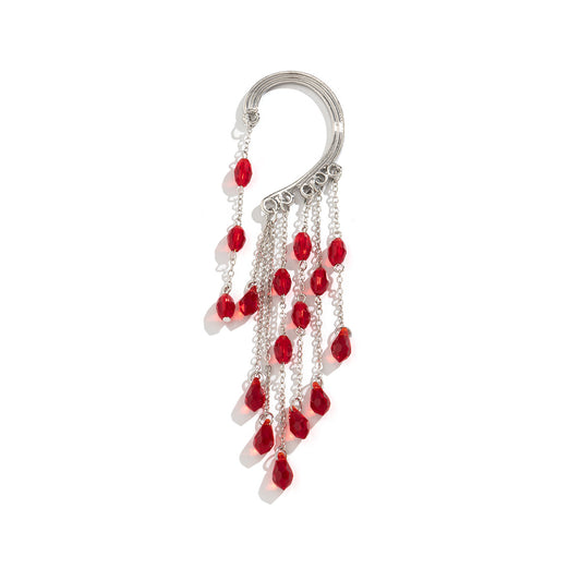 Blood Drop Tassel Earrings with Crystal Pendant and Gothic Flair