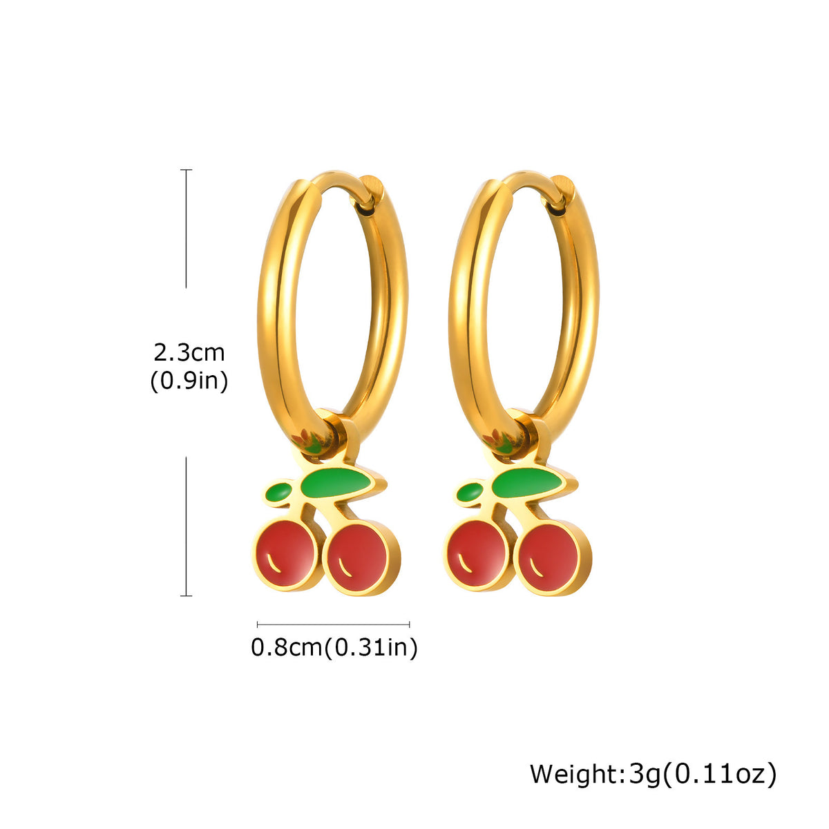 Fruit Charm Huggie Hoop Earrings — Cherry or Strawberry