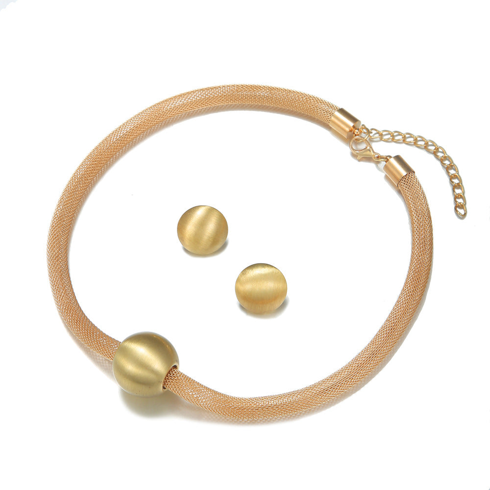 European and American Minimalist Aluminum Bead Necklace and Earring Set with Chain Detail