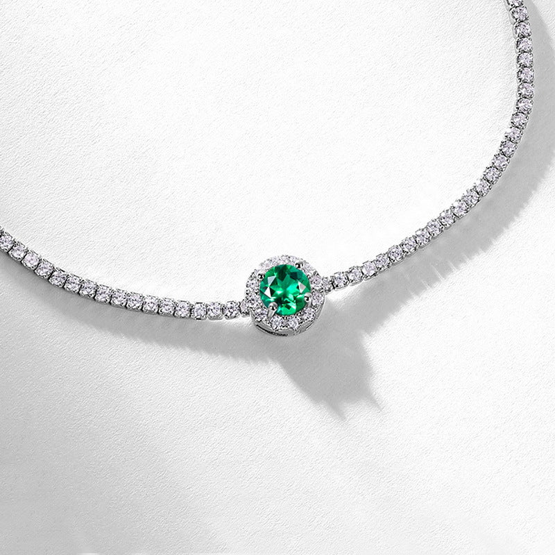 S925 Sterling Silver Lab-Grown Gemstone Round Bracelet