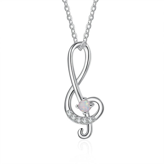 Planderful Jewelry Opal Necklace Sterling Silver Music Symbol Pendant With Zircon