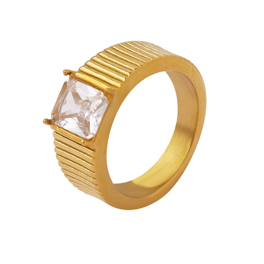 Retro Style Zircon Ring Set in Titanium Steel with 18K Gold Plating