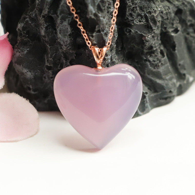 Rose Quartz Heart 925 Silver Pendant — No Chain