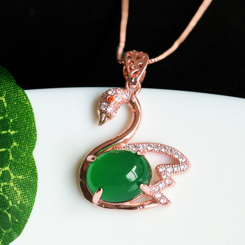 Green Chalcedony Swan Pendant — No Chain