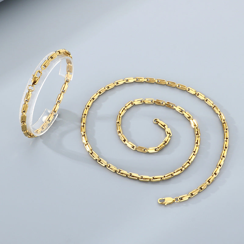 Japanese Buckle Necklace And Bracelet Set Titanium Steel Men