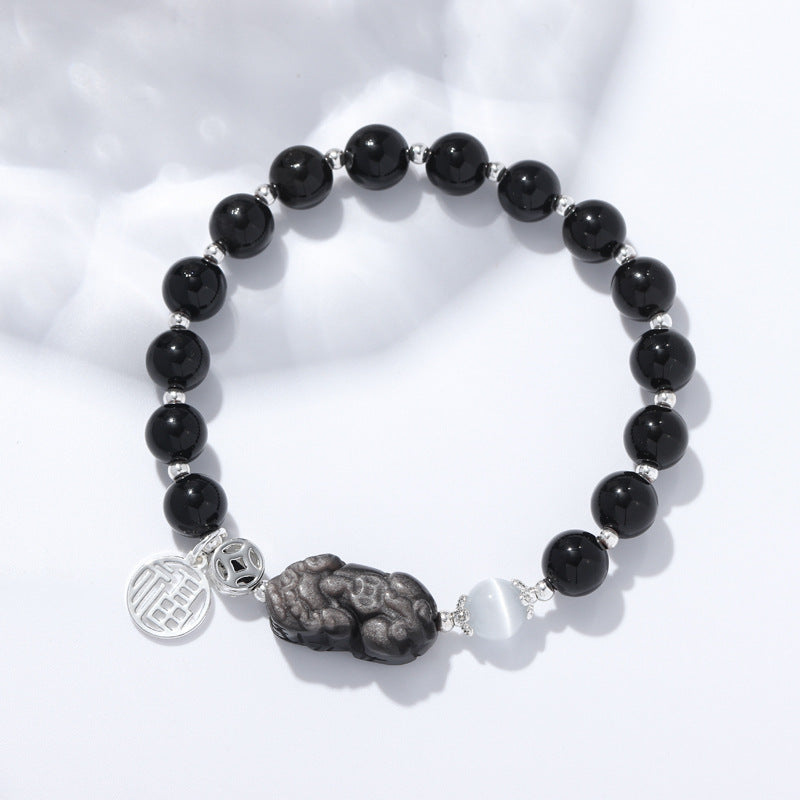 Unique and Personalized Sterling Silver Obsidian Bracelet for Girlfriends by Planderful Collection
