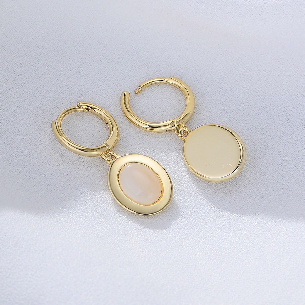 Natural White Shell Sterling Silver Earrings, High-End, Retro Earrings