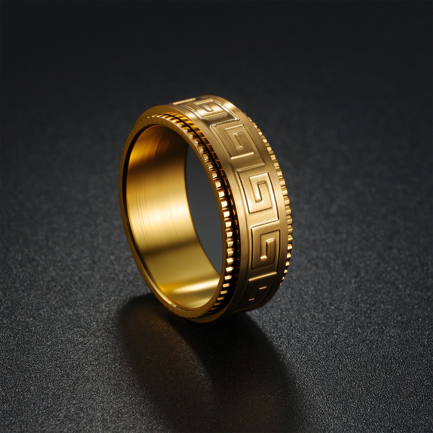 Planderful Titanium Steel Ring Rotating Decompression Anti Anxiety Ruyi Great Wall Pattern Unisex Jewelry For Couples