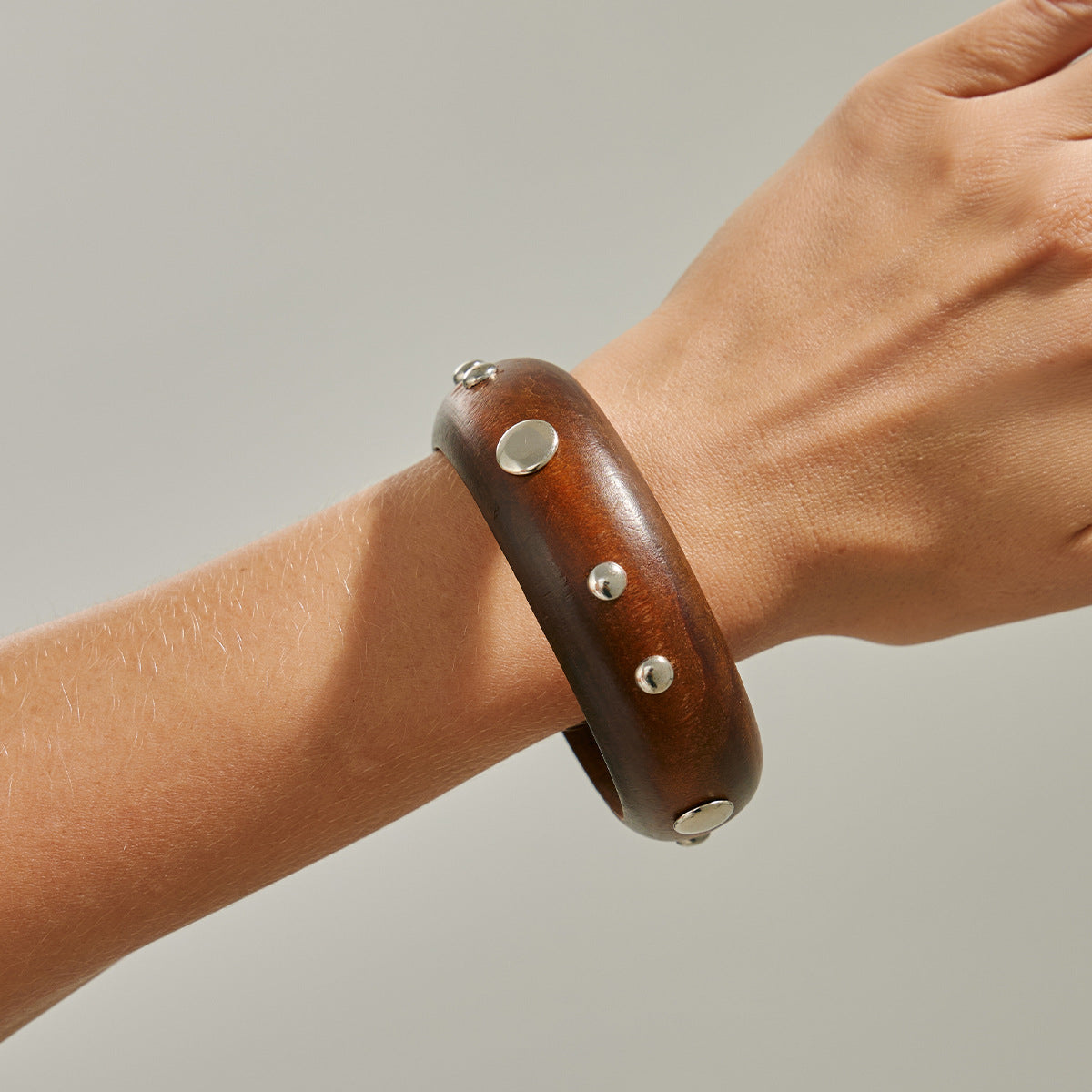 Cold And Exaggerated National Style Wooden Wide Bracelet Star Geometric Rivet Bracelet