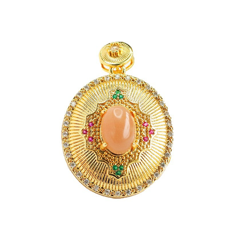 Orange Moonstone Court-Style Zircon Pendant — No Chain