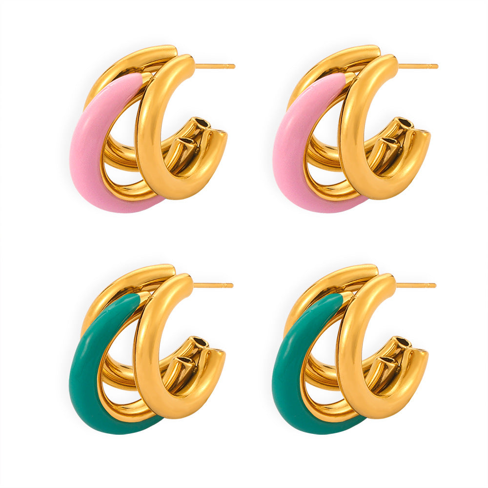 Exaggerated Multi-layer C-Shaped Earrings in Gold-Plated Titanium Steel