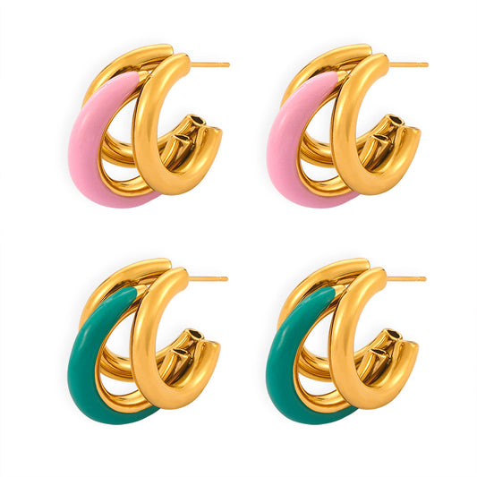 Exaggerated Multi-layer C-Shaped Earrings in Gold-Plated Titanium Steel