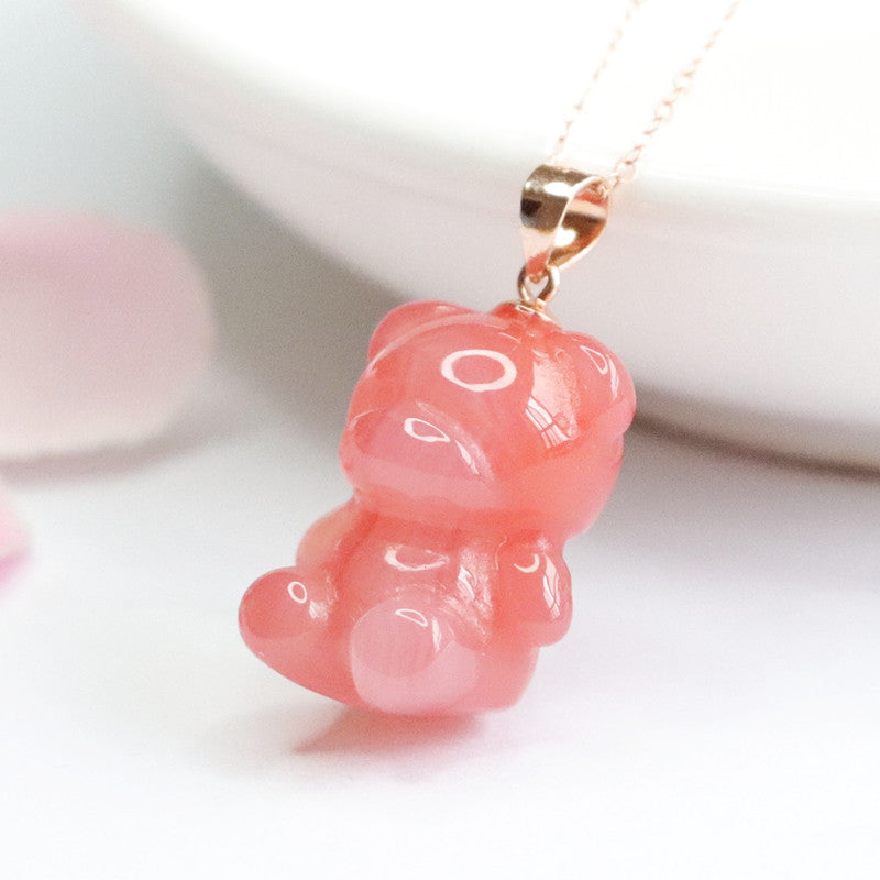 Yanyuan Agate Teddy Bear 925 Silver Pendant — No Chain
