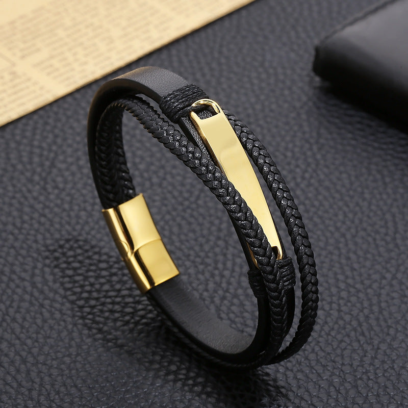 Planderful Mens Titanium Multi Layer Leather Bracelet