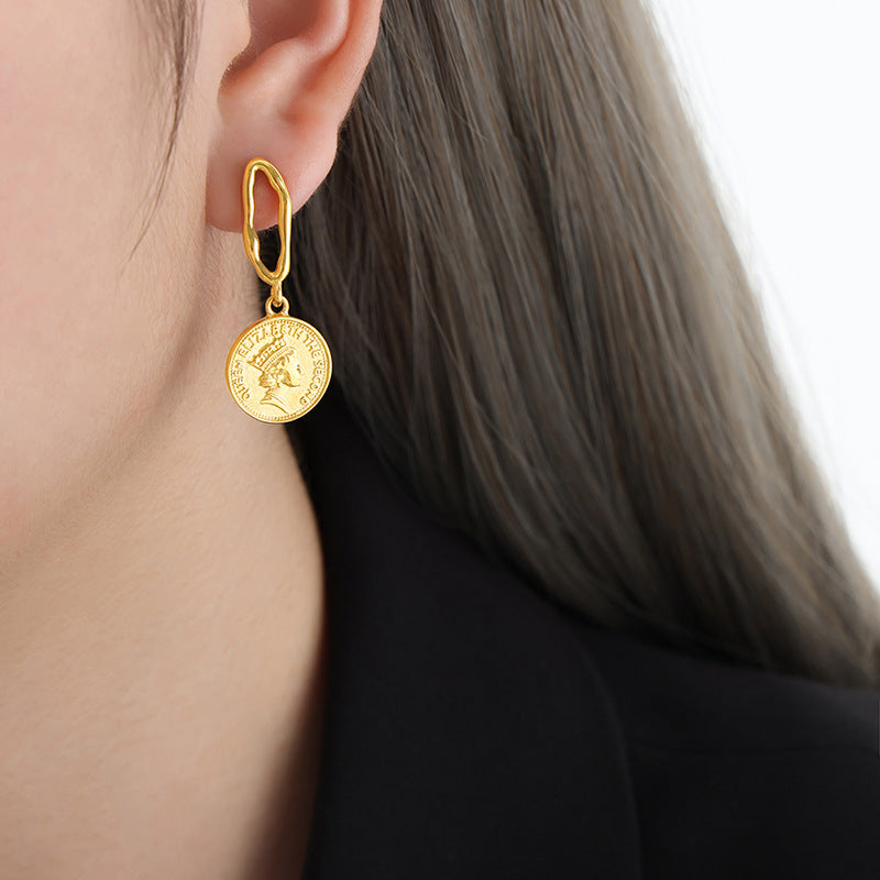 Luxurious French-inspired Geometric Gold Coin Pendant Earrings