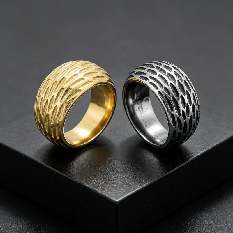 Creative Old 16mm Arc Hammer Titanium Steel Ring Punk Style Retro Spherical Stainless