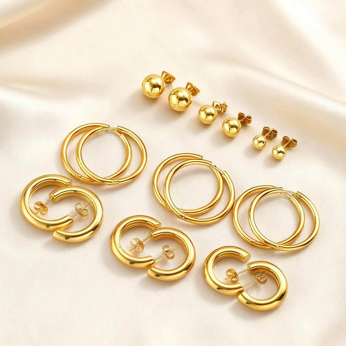 Coordinated Gold-Tone Earring Sets — 3 Styles