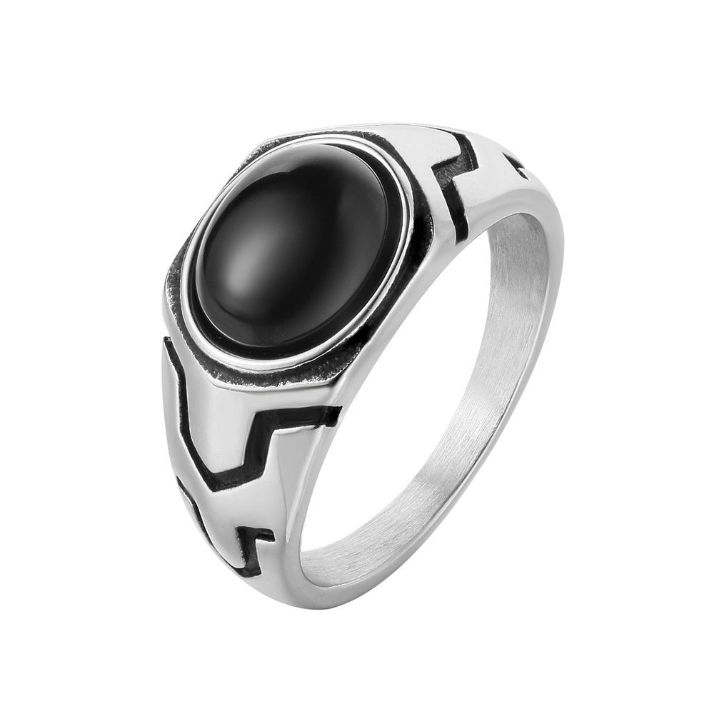 Planderful Personalized Retro Colored Stone Titanium Steel Ring For Men And Women Unisex Jewelry