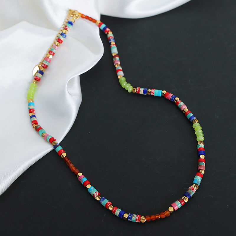 Bohemian Retro Beaded Necklace with Natural Stones for Women
