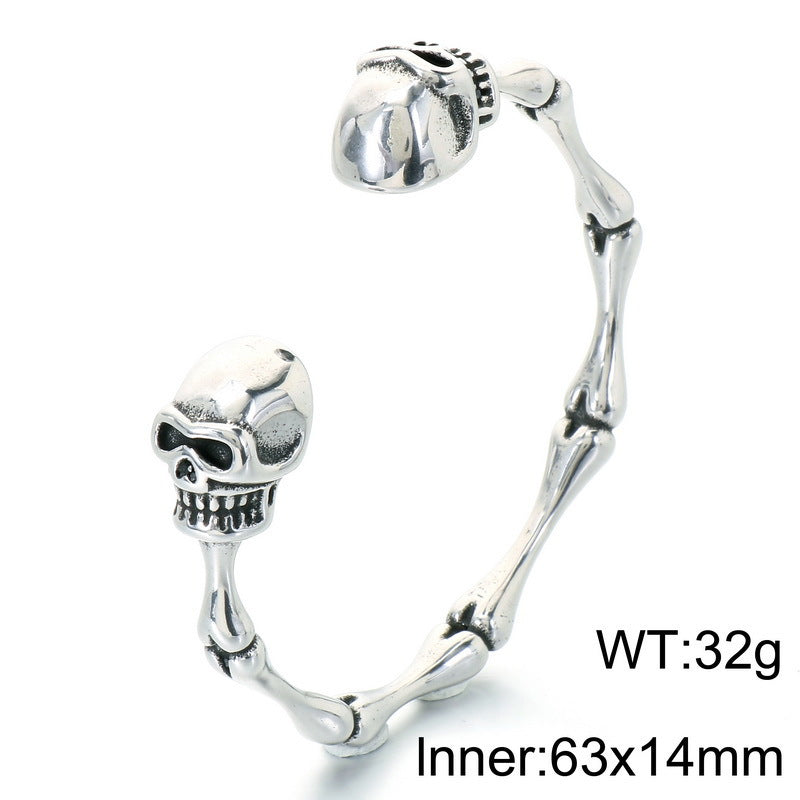 Punk Dark Bamboo Snake Head Skull Open Bracelet Hands Clenched Fist Stainless Steel Men's
