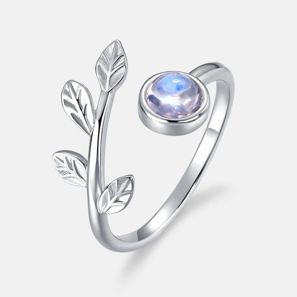 Planderful Everyday Genie – Cross-border New Fashion Simple Star Leaf Ring Light Luxury S925 Sterling Silver Inlaid Colorful Blue Moonlight Ring
