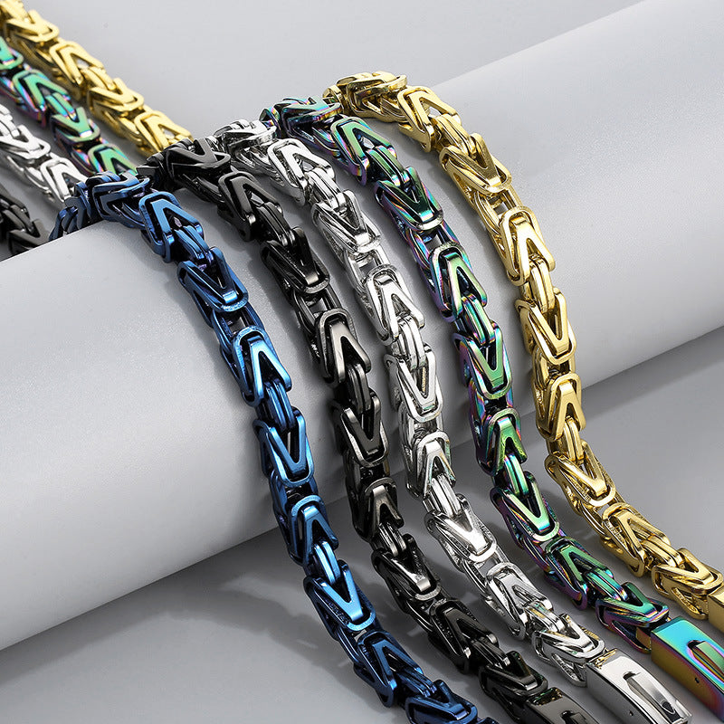 Rock Hip-Hop Emperor Chain, Street V-Shaped Woven Men's Titanium Steel Necklace Bracelet