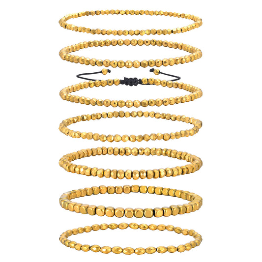 Ladies Bracelet Black Gallstone Gold Cut Beads Stacked Jewelry