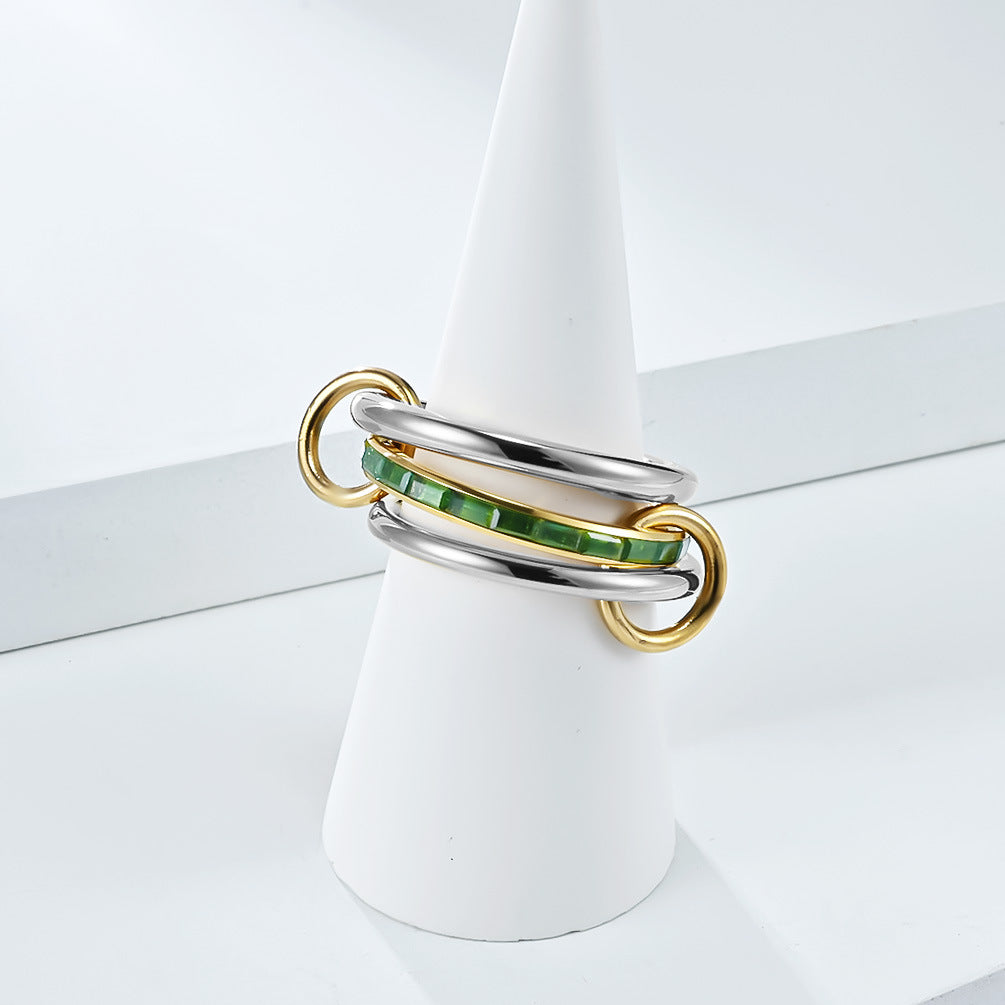 Zircon Stacking Ring Three Layer Design By Planderful Shop For Women Titanium Steel Plated 18K Gold Elegant Luxurious