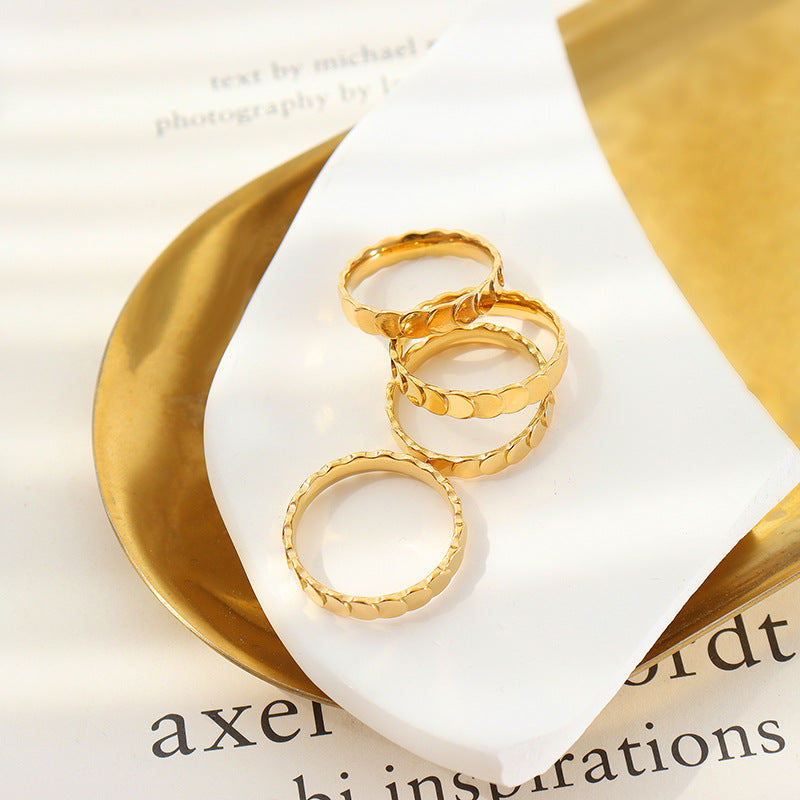 Golden Glow Titanium Steel Couple Ring with Unique Design - Everyday Genie Collection