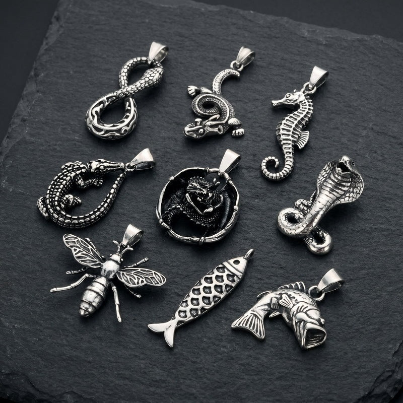 Beast Reptile Fish Titanium Steel Pendant Vintage Dragon Snake Crocodile Men's Stainless Steel Necklace