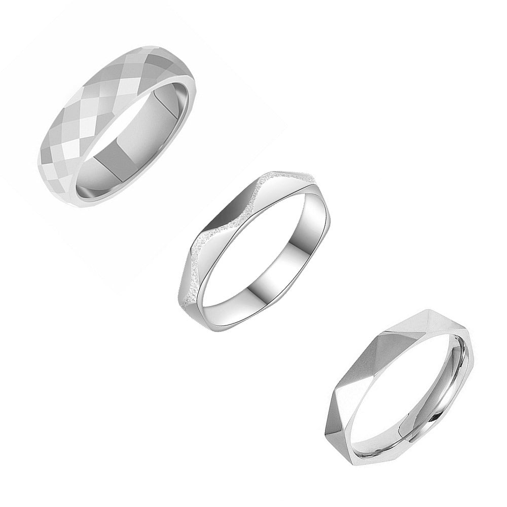 Planderful Womens Titanium Steel Rhombus Ring Three Pack