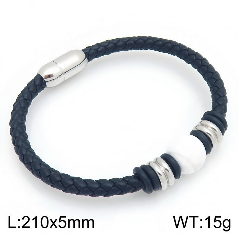 Woven Leather Rope Bracelet Tiger's Eye Stone Lapis Lazuli Magnetic Buckle Stainless