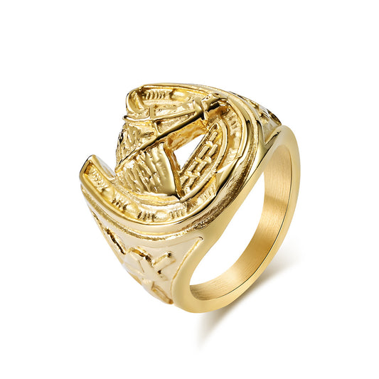 Planderful Horse Head Ring Personalized Racing Style Titanium Steel Jewelry for Equestrian Fans