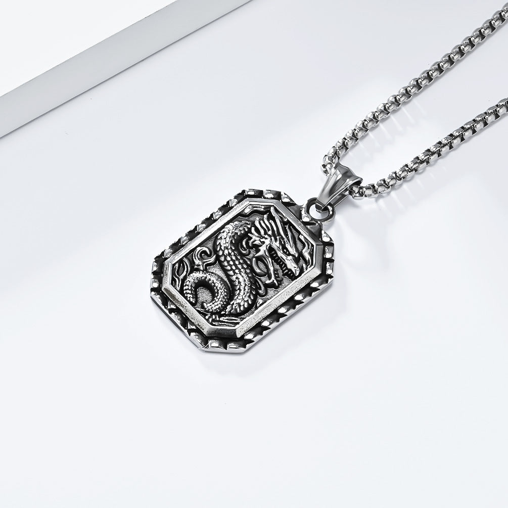 Steel Necklace - Vintage Dragon Pendant