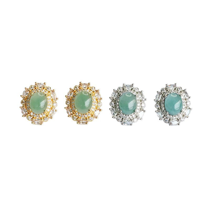 Blue-Water Jadeite Starlight Halo Stud Earrings