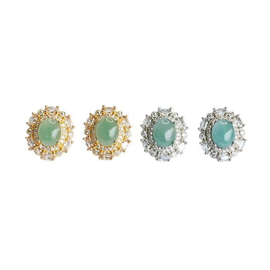 Blue-Water Jadeite Starlight Halo Stud Earrings