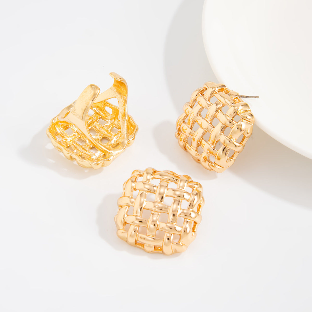 Planderful Vienna Verve Woven Metal Earrings And Ring Set For Women Bold Statement Jewelry