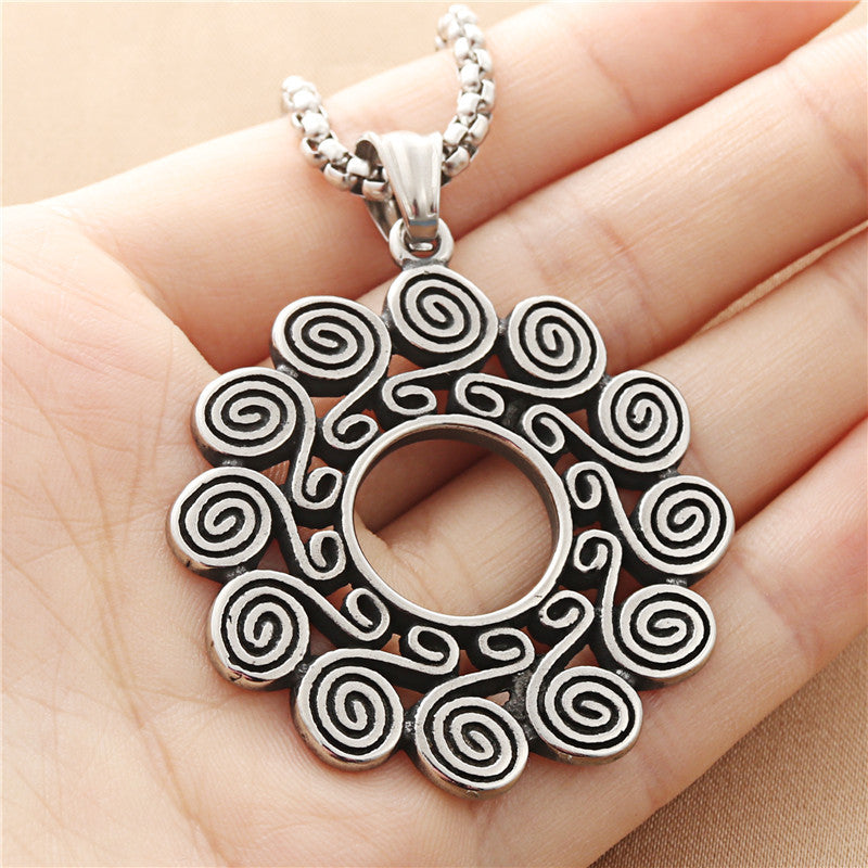 Personalized Titanium Steel Mandala Pendant Necklace for Men - Retro Punk Trendy Design