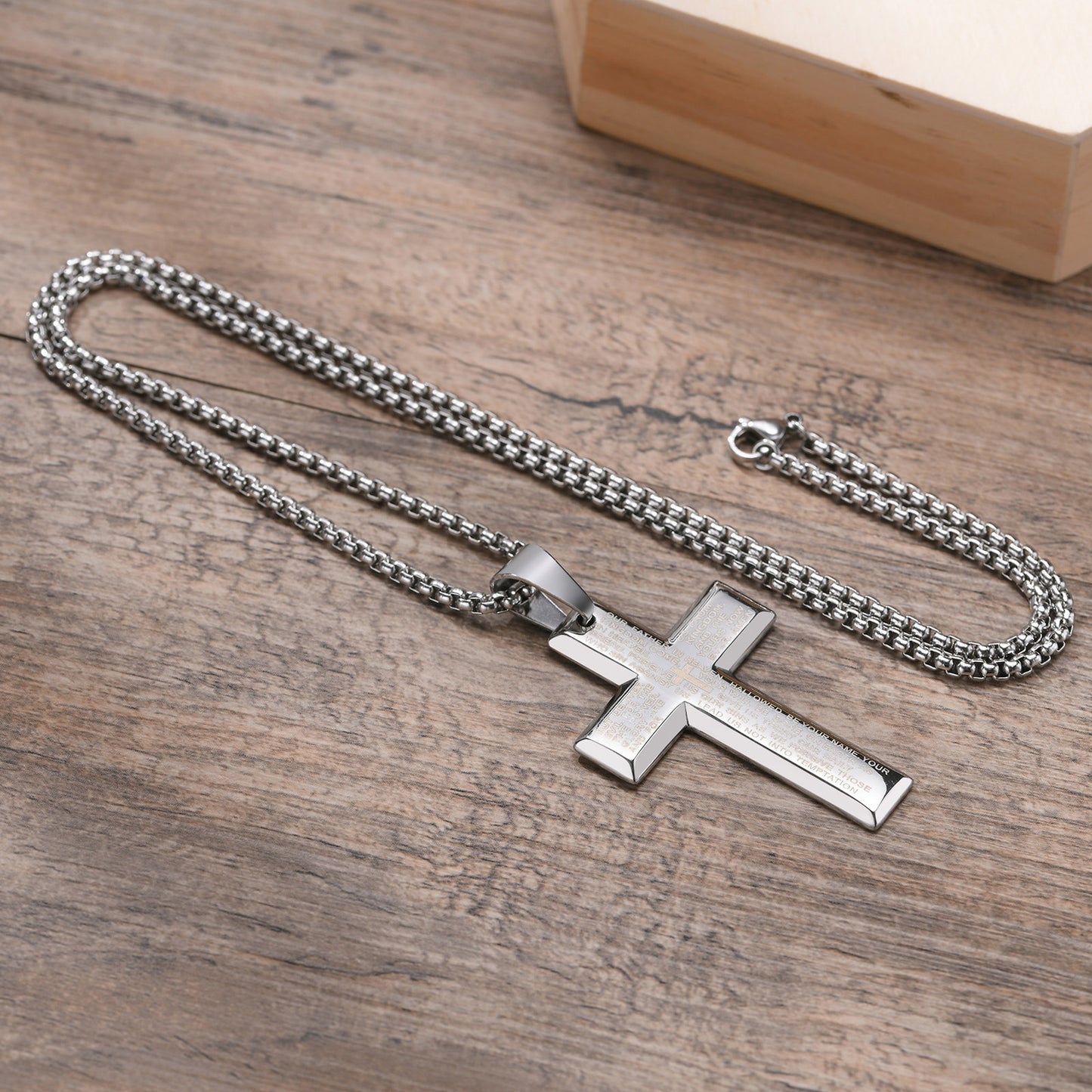 Stainless Steel Cross Pendant Men's Laser Accessories Necklace