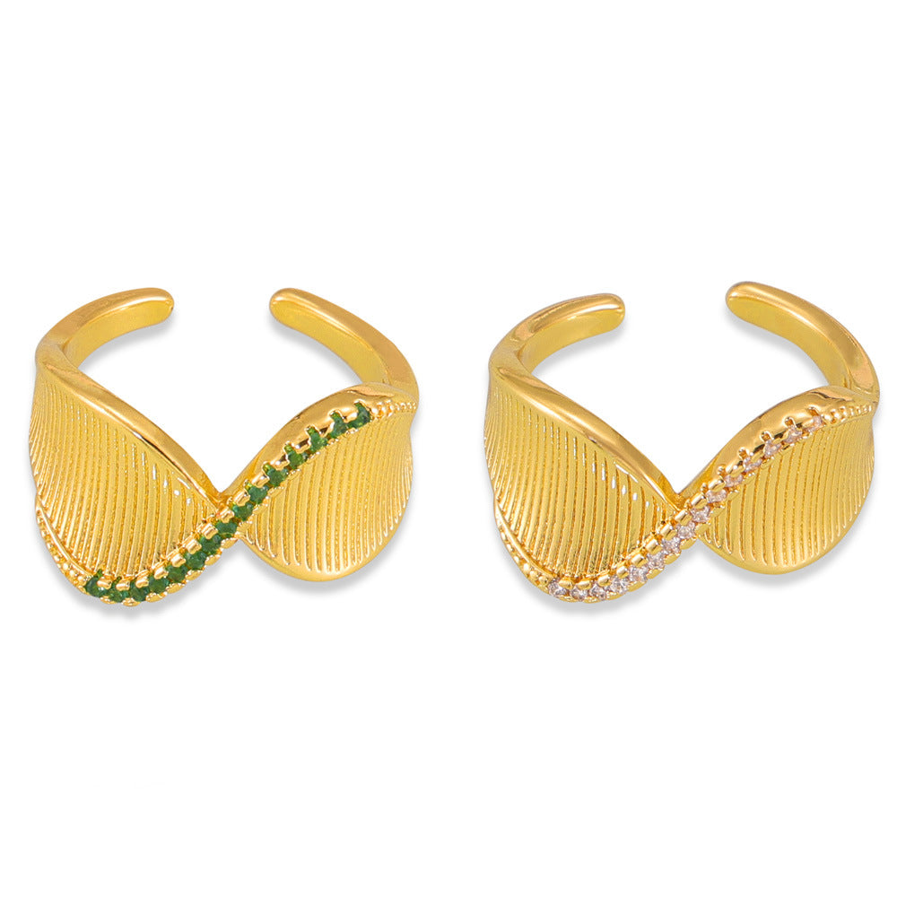 Chic Striped Zircon Copper Ring with Twisted Design